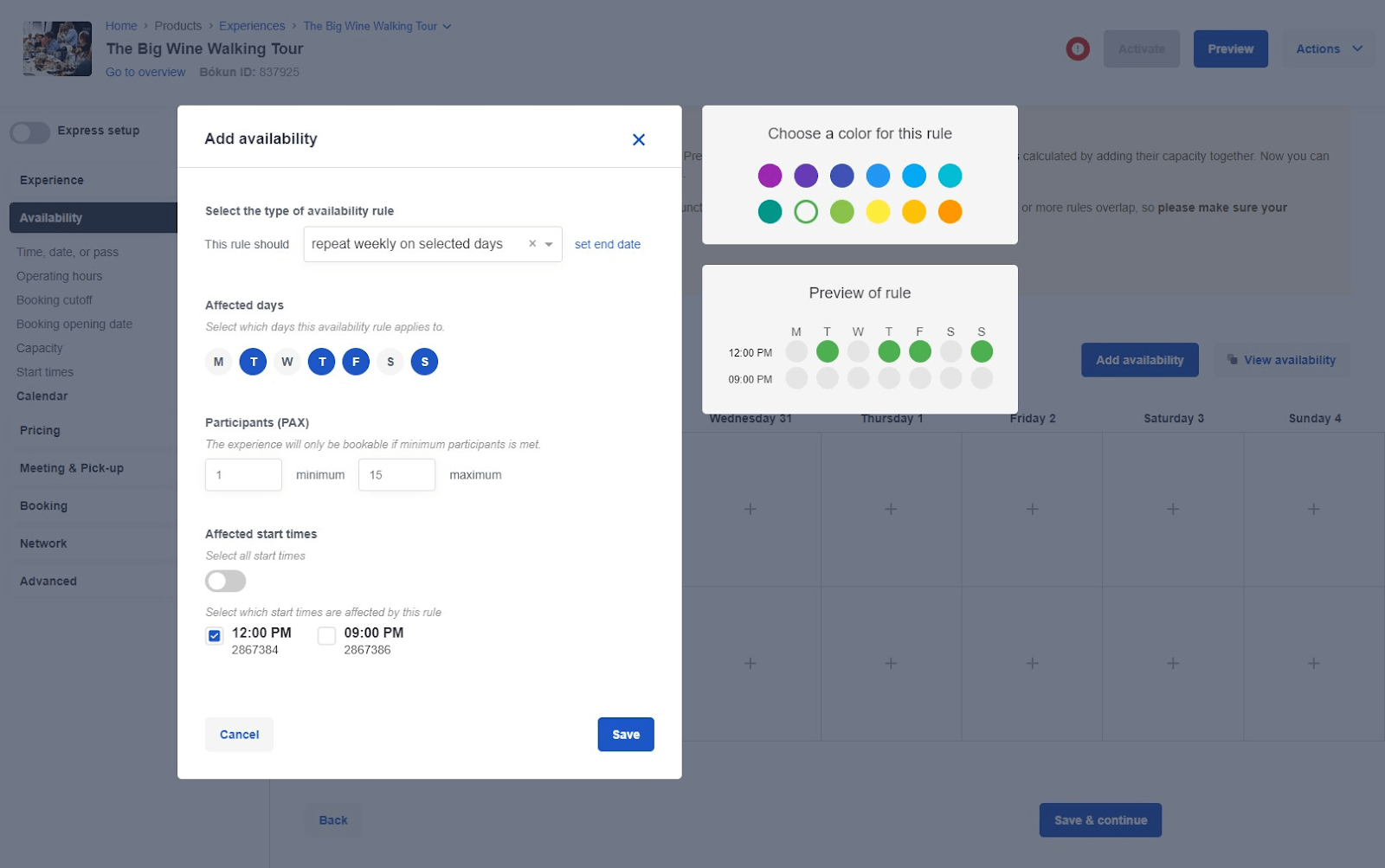 Add Availability Rules