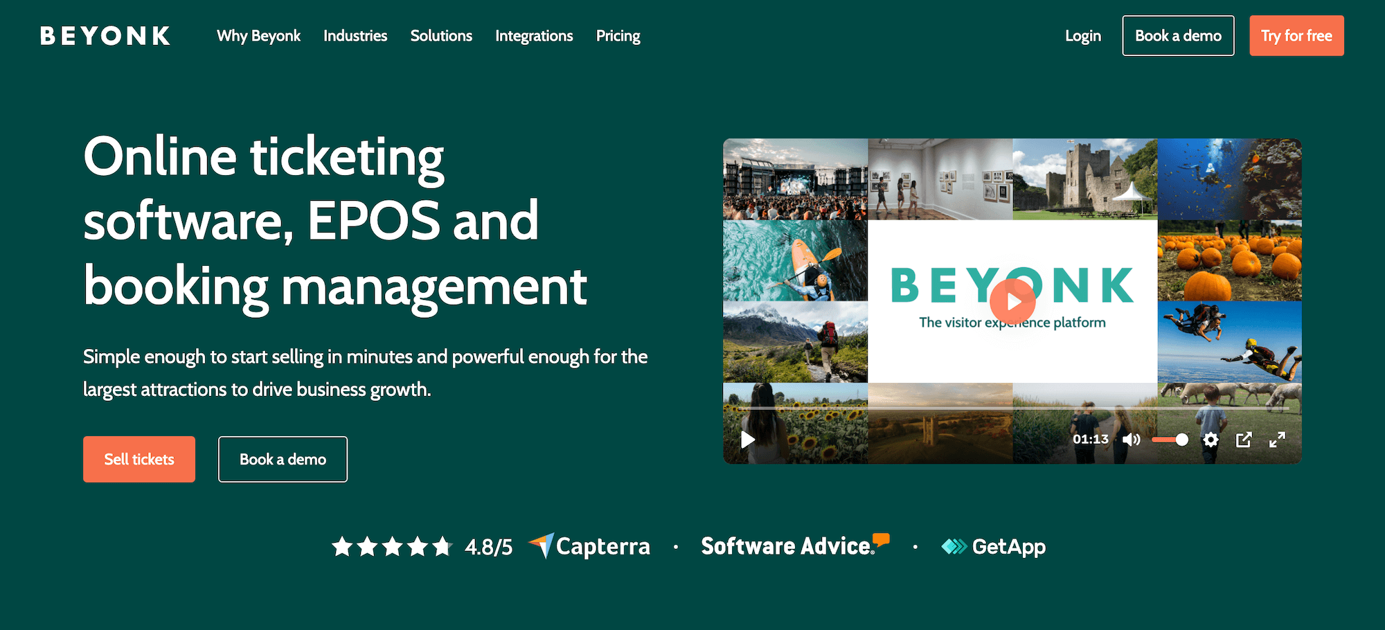 Beyonk homepage: Online ticketing software, EPOS and booking management