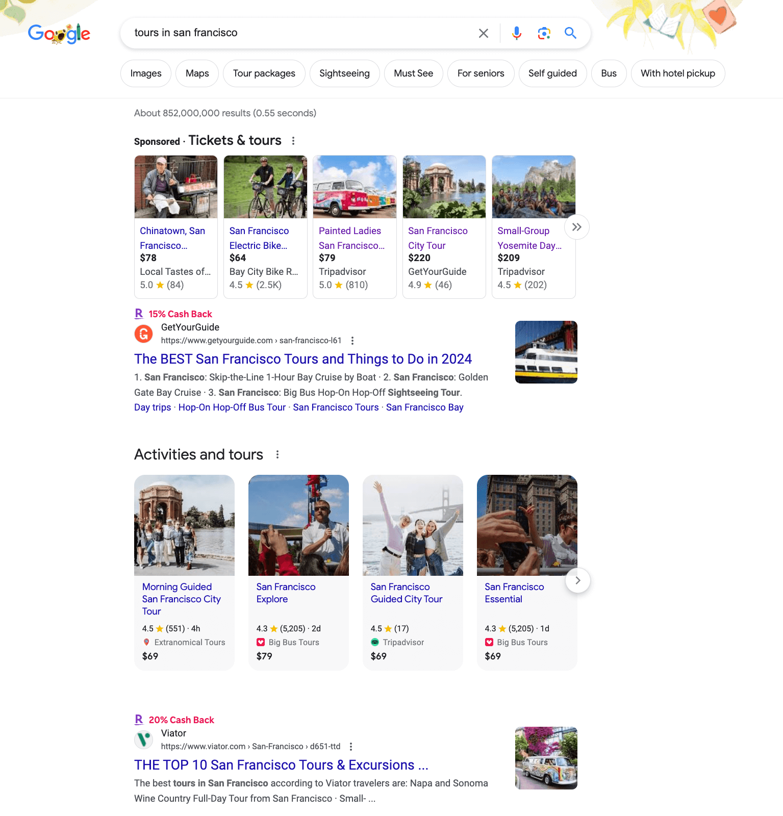 Google search: Tours in San Francisco