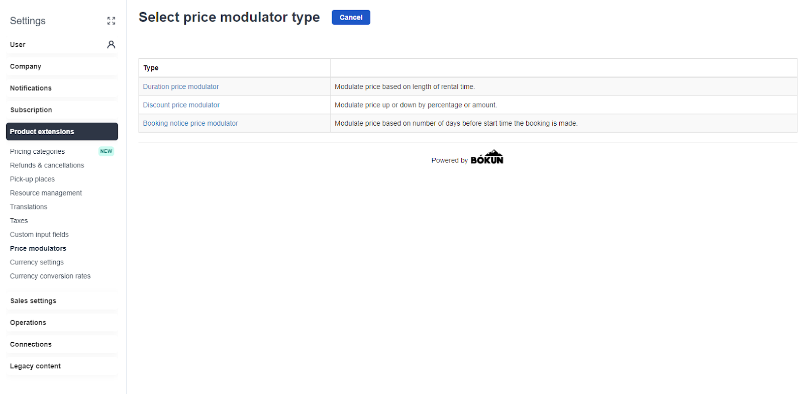 Select price modulator type