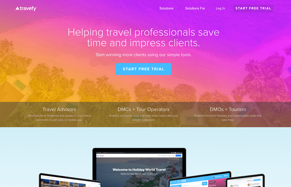 Travefy homepage: Helping travel professionals save time and impress clients