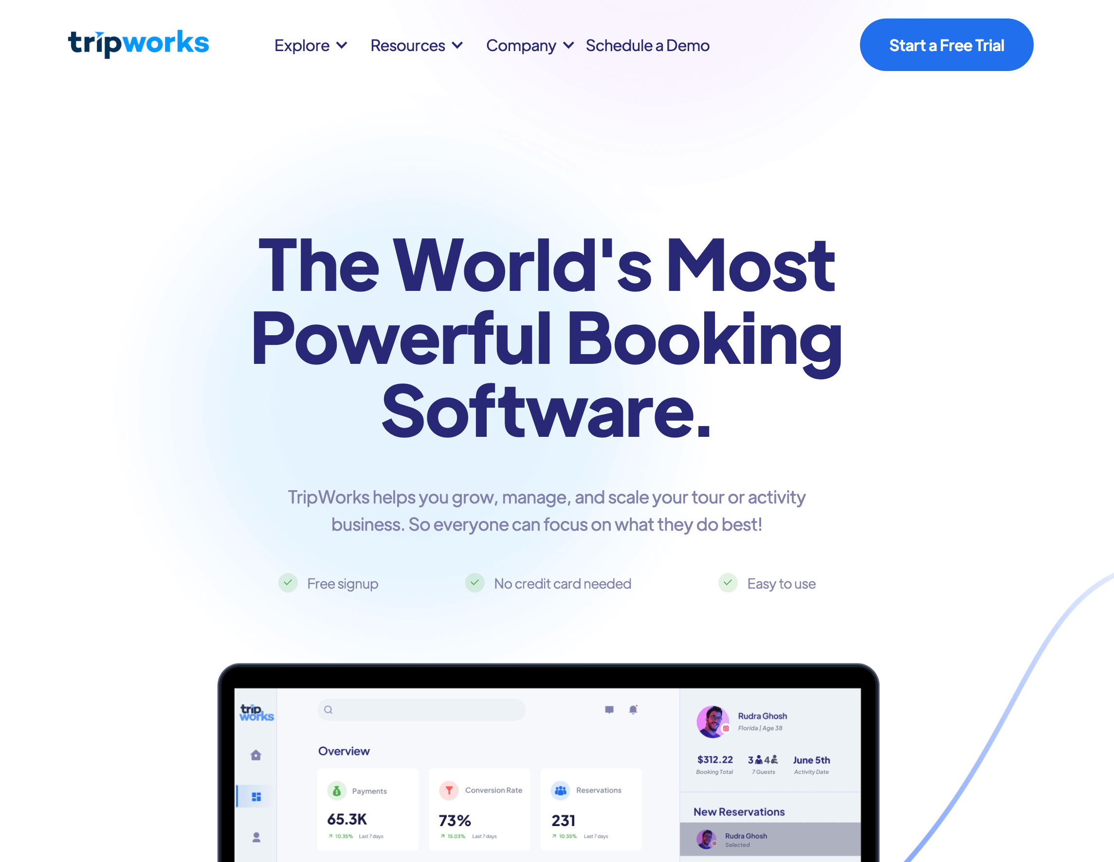 Tripworks homepage: The World's Most Powerful Booking Software.