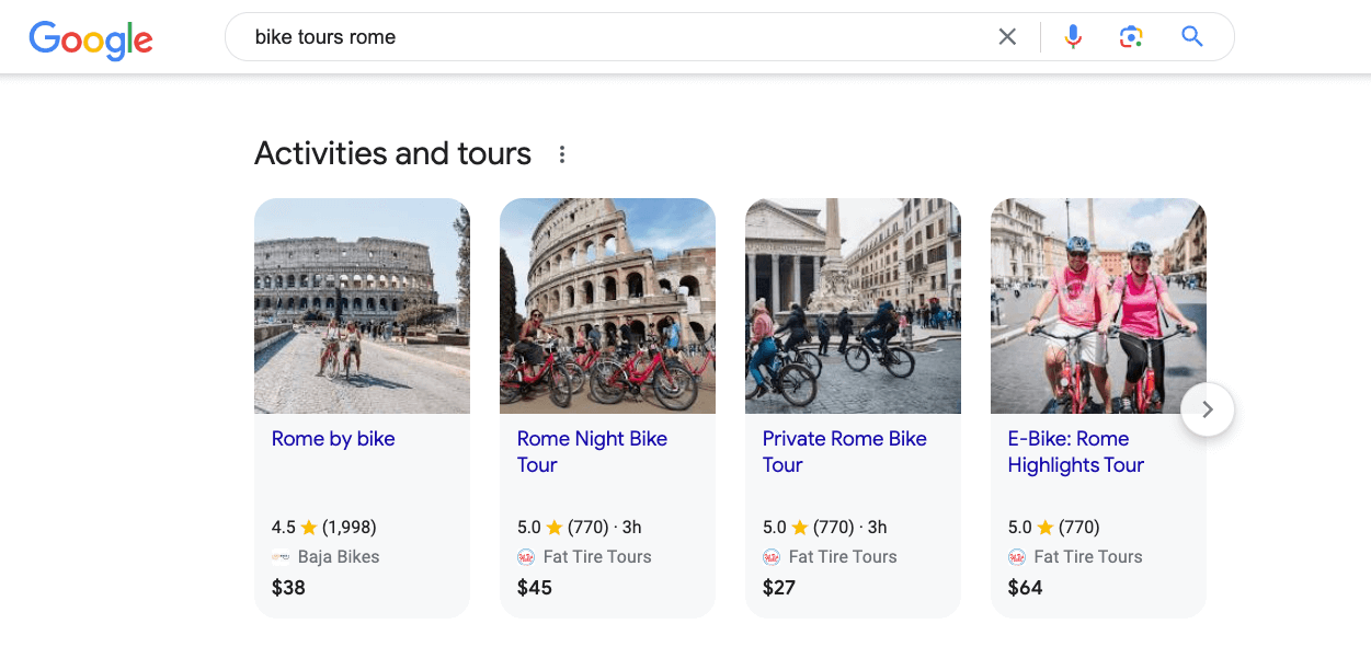 Google things to do: bike tours rome