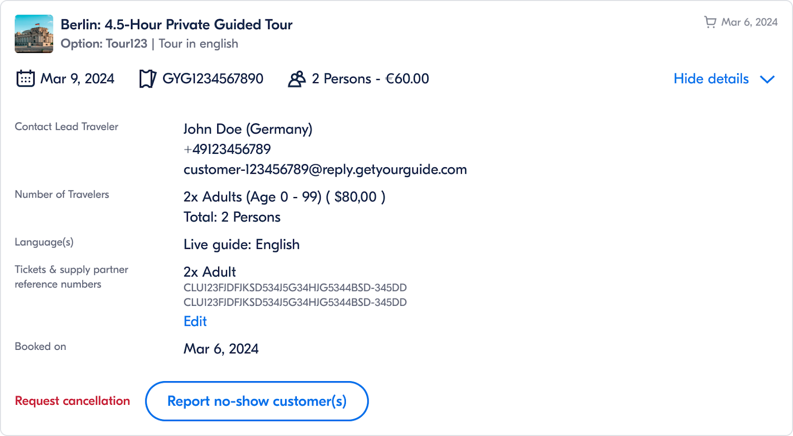 GetYourGuide Bookings Dashboard: Status