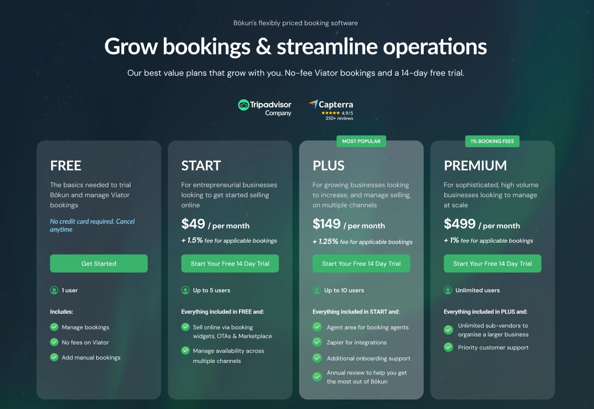 Bókun's new pricing plans