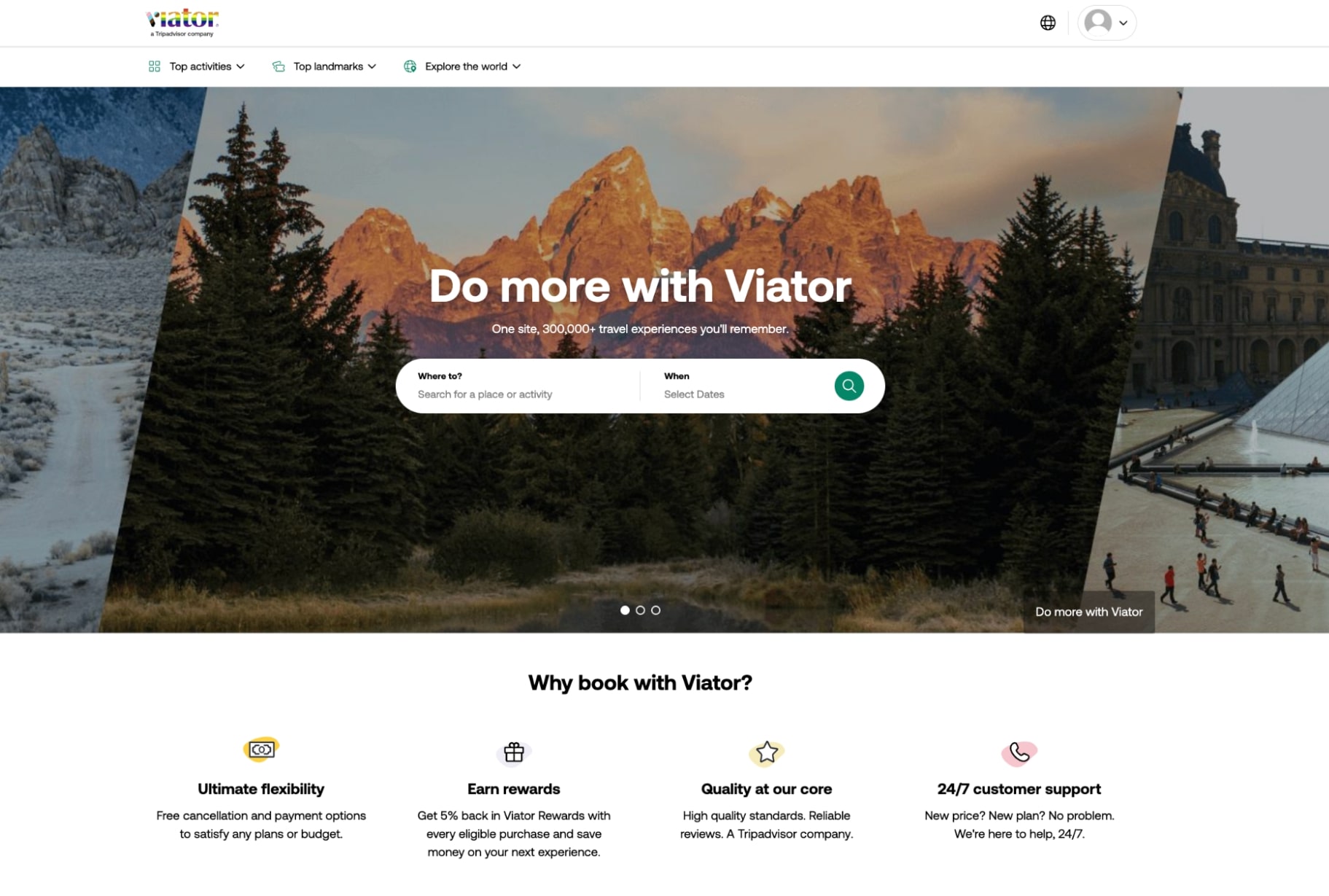 Viator Marketplace homepage