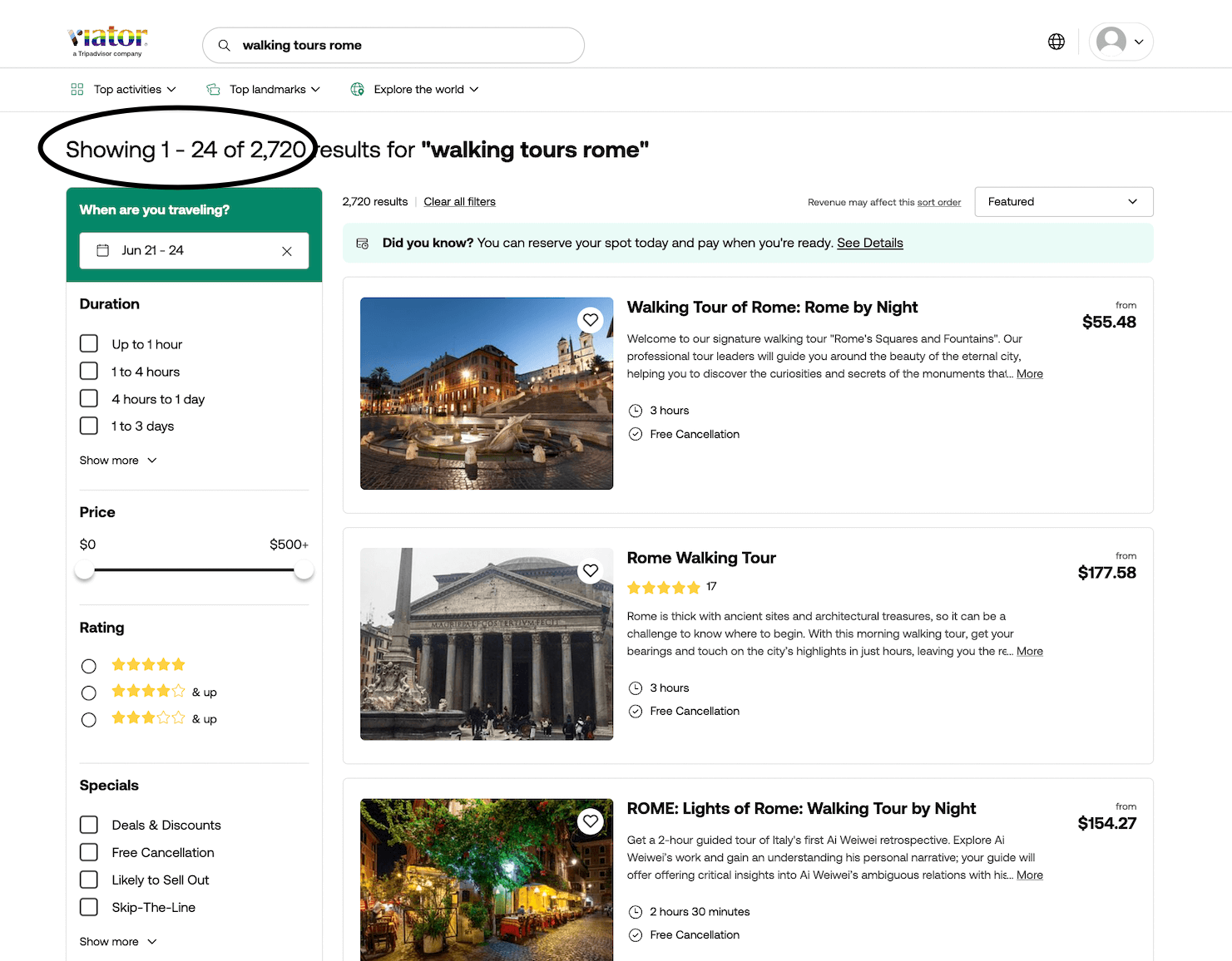 Viator search results for Walking Tours Rome