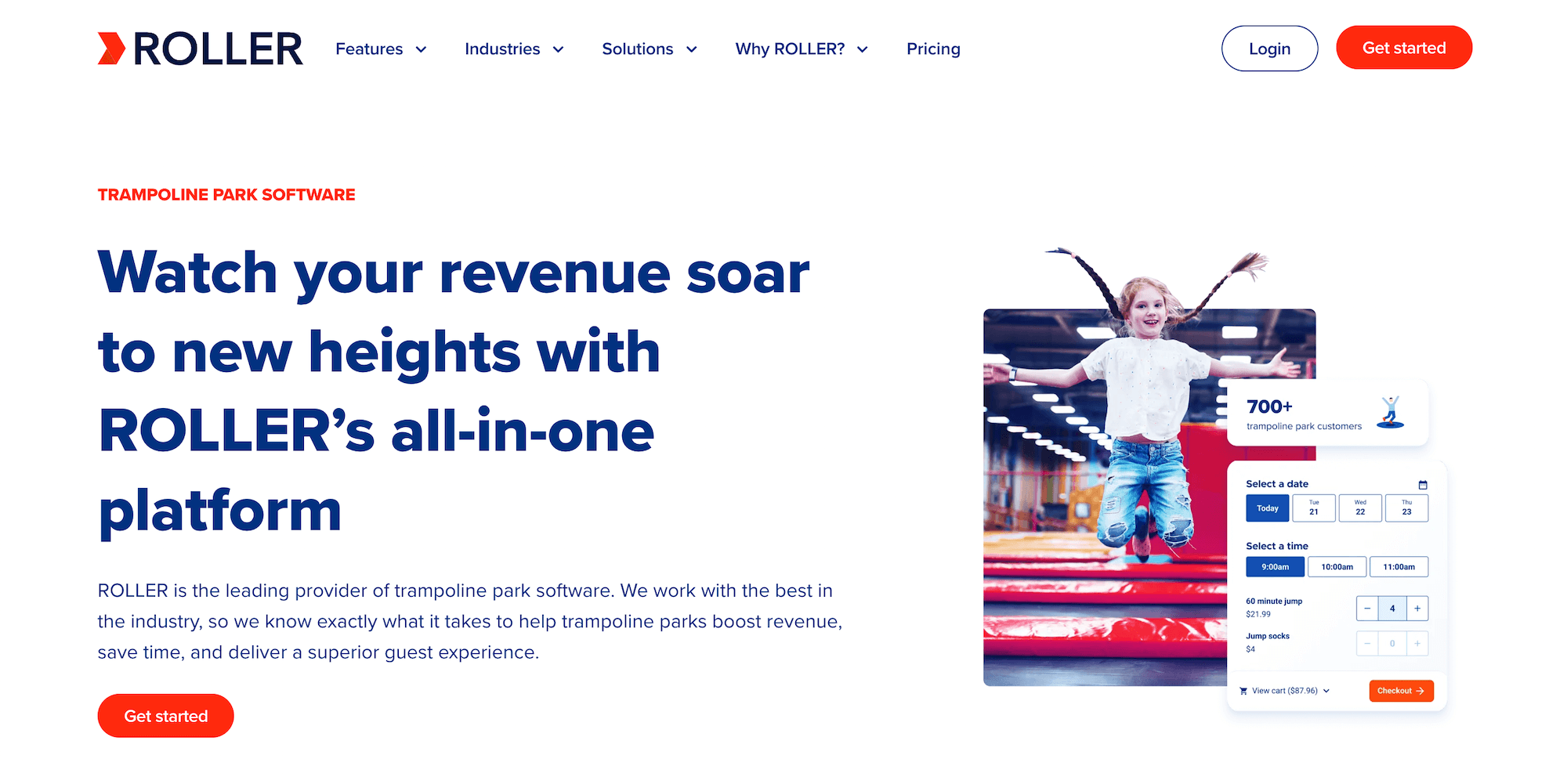 ROLLER trampoline park homepage: Watch your revenue soar to new heights