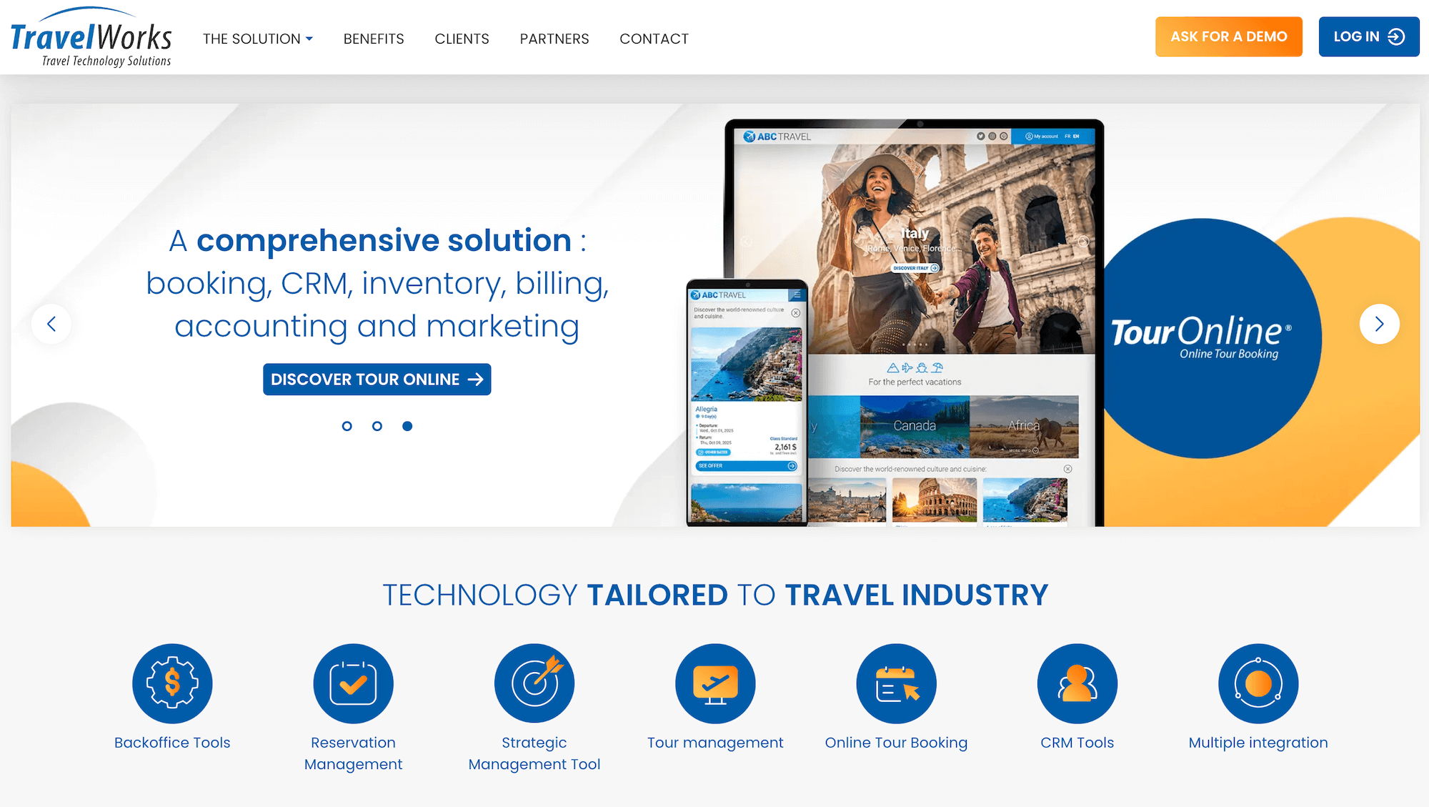 TravelWorks homepage: Technology tailored to travel industry