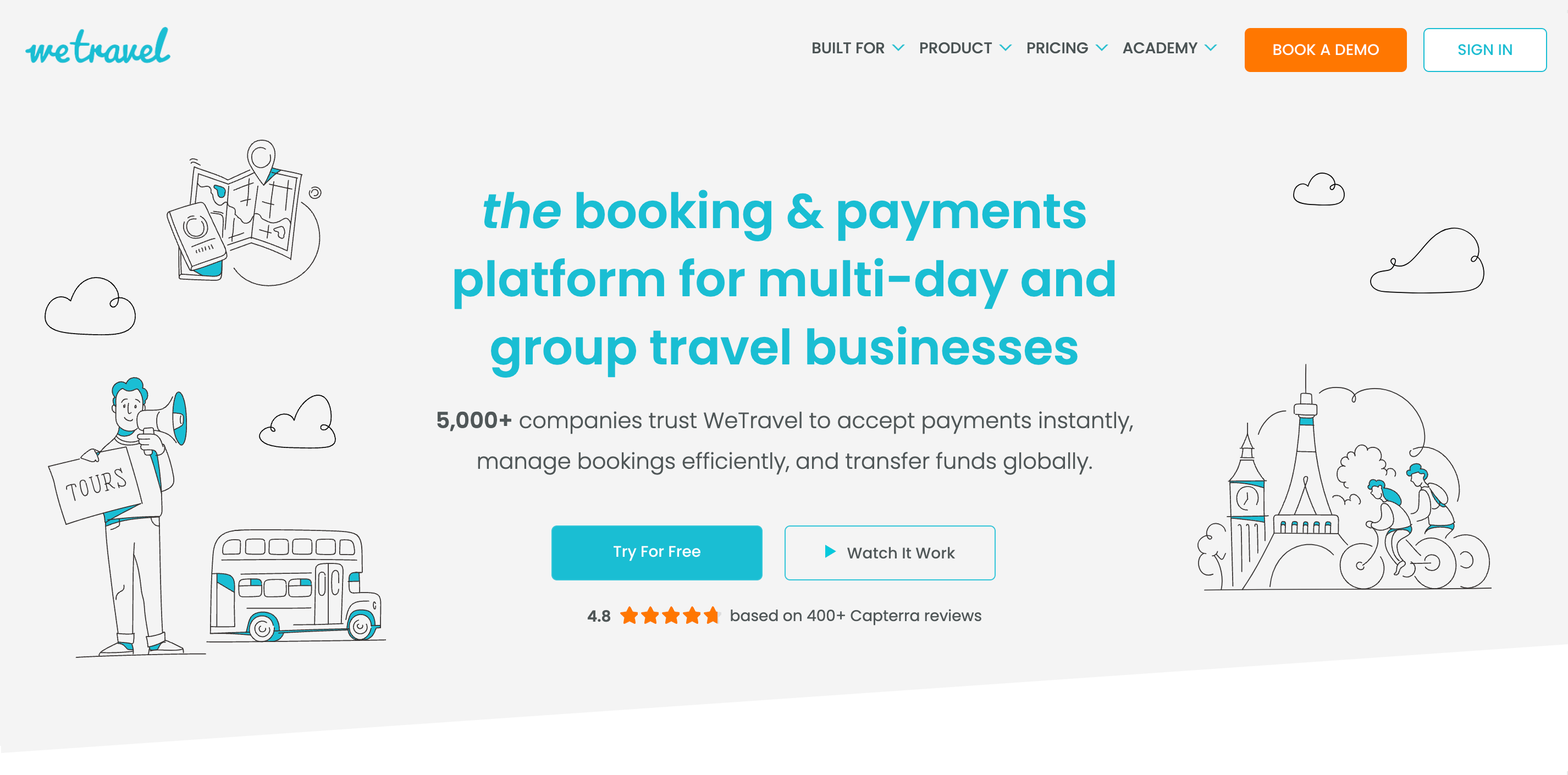 WeTravel homepage: The booking & payments platform for multi-day and group travel businesses