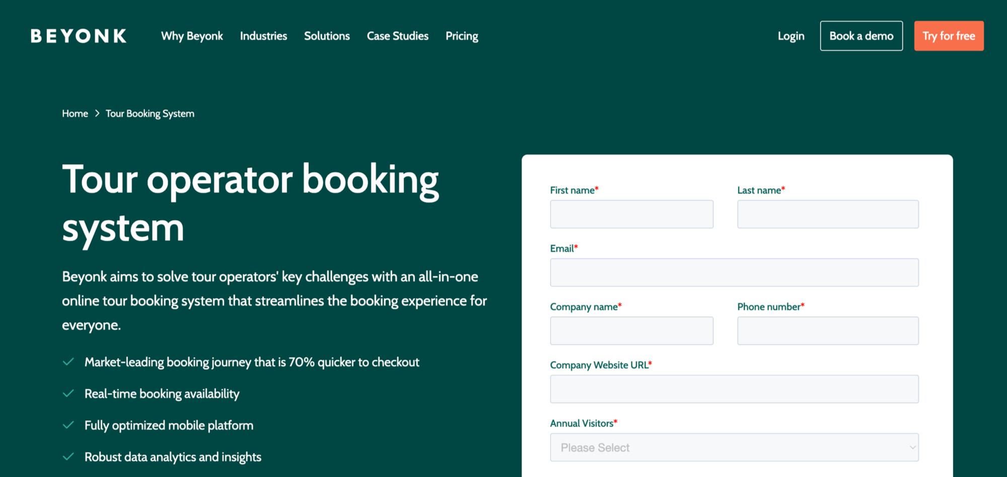 Beyonk homepage: Tour operator booking system