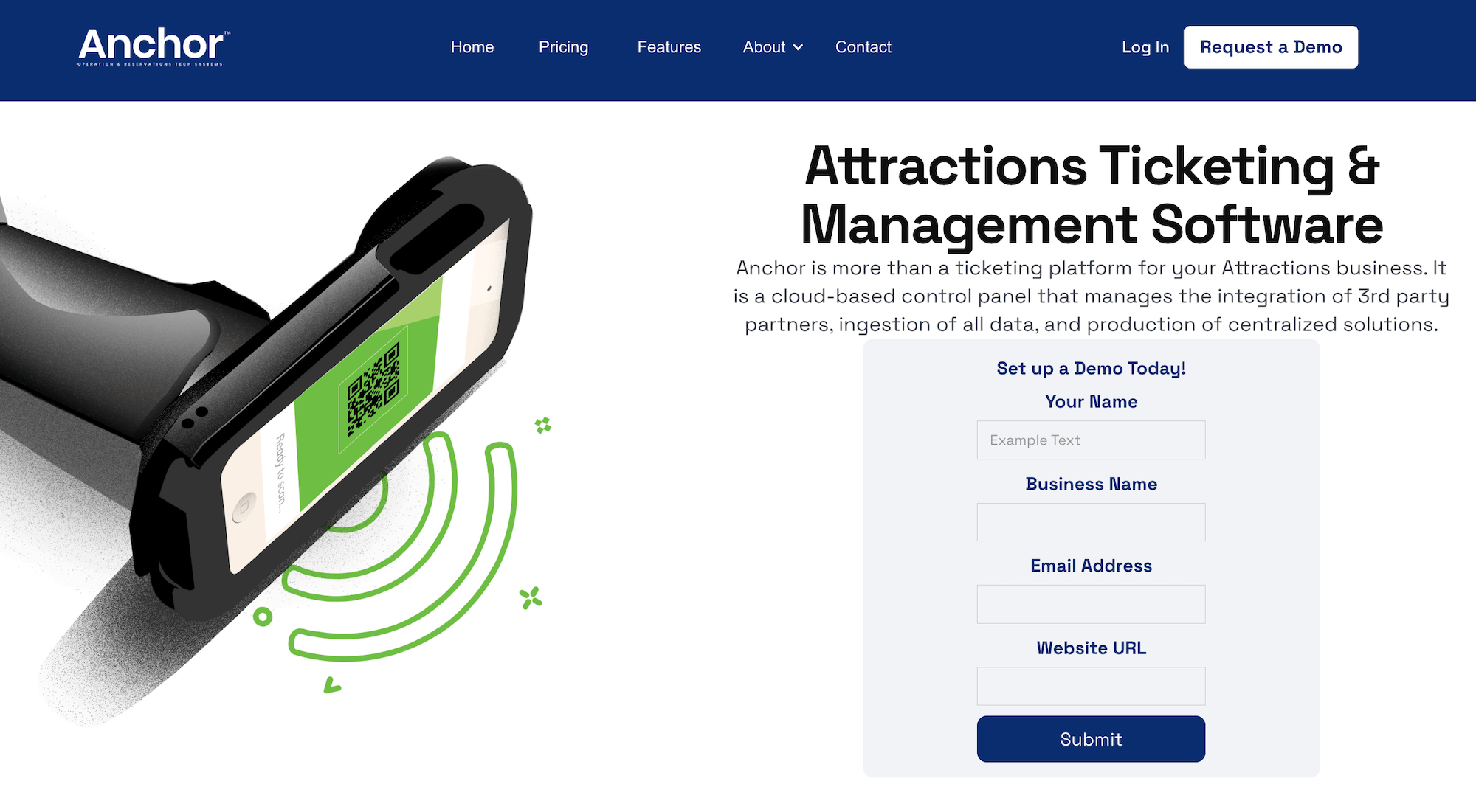 Anchor Attractions Ticketing & Management Software homepage