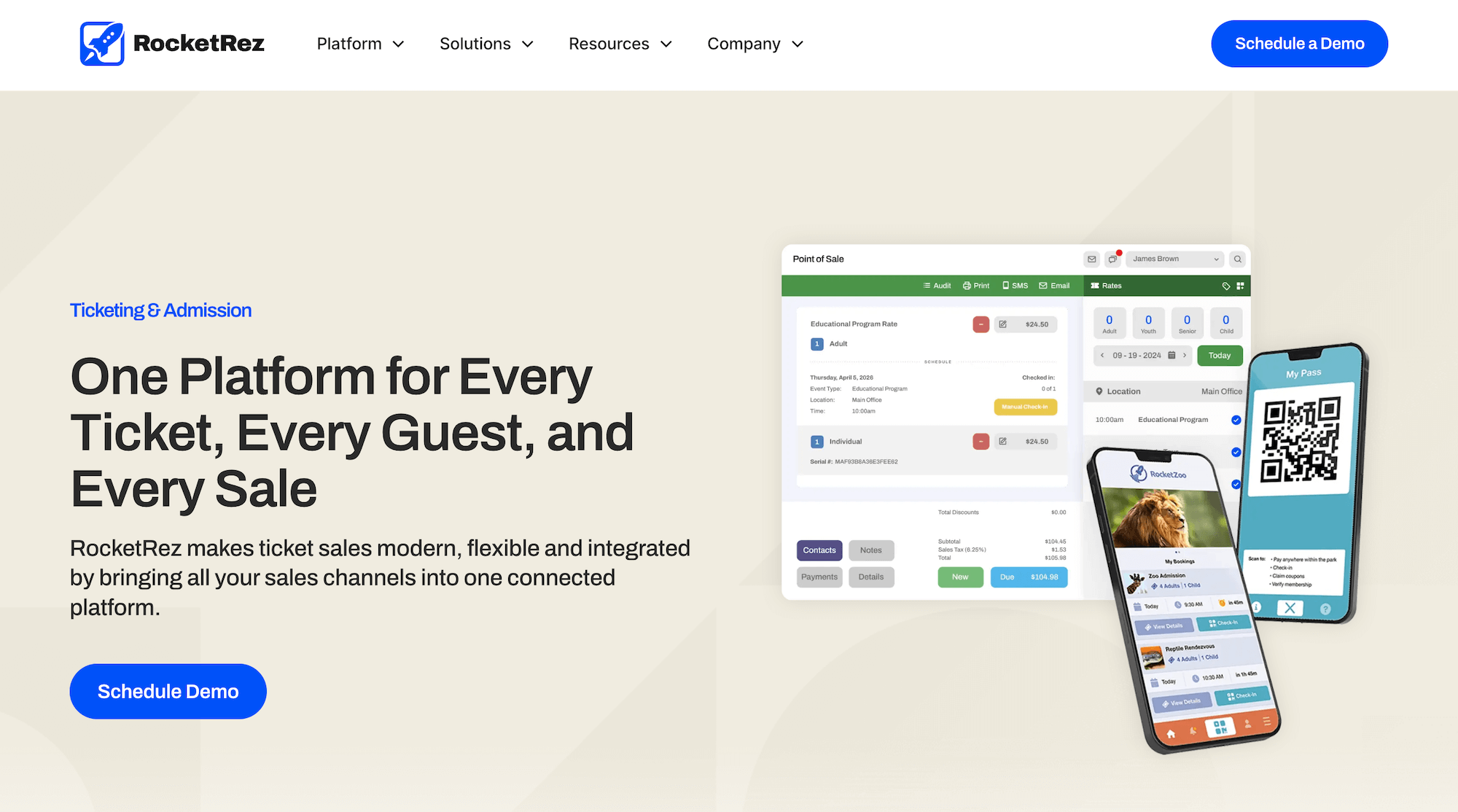 RocketRez Ticketing & Admission homepage