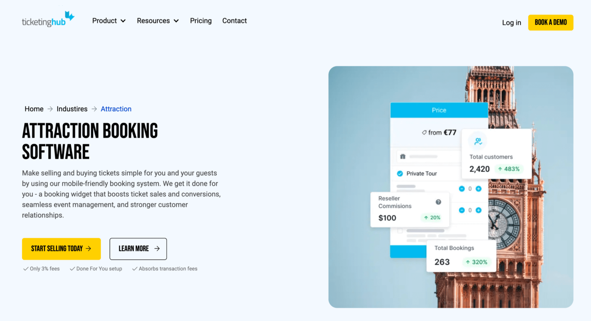 TicketingHub Attraction Booking Software homepage