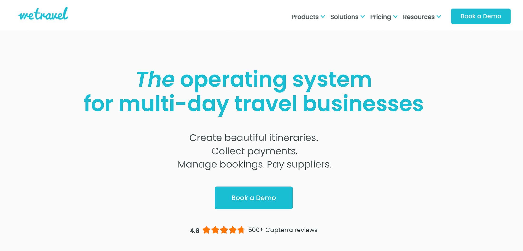 WeTravel homepage: The operating system for multi-day travel businesses
