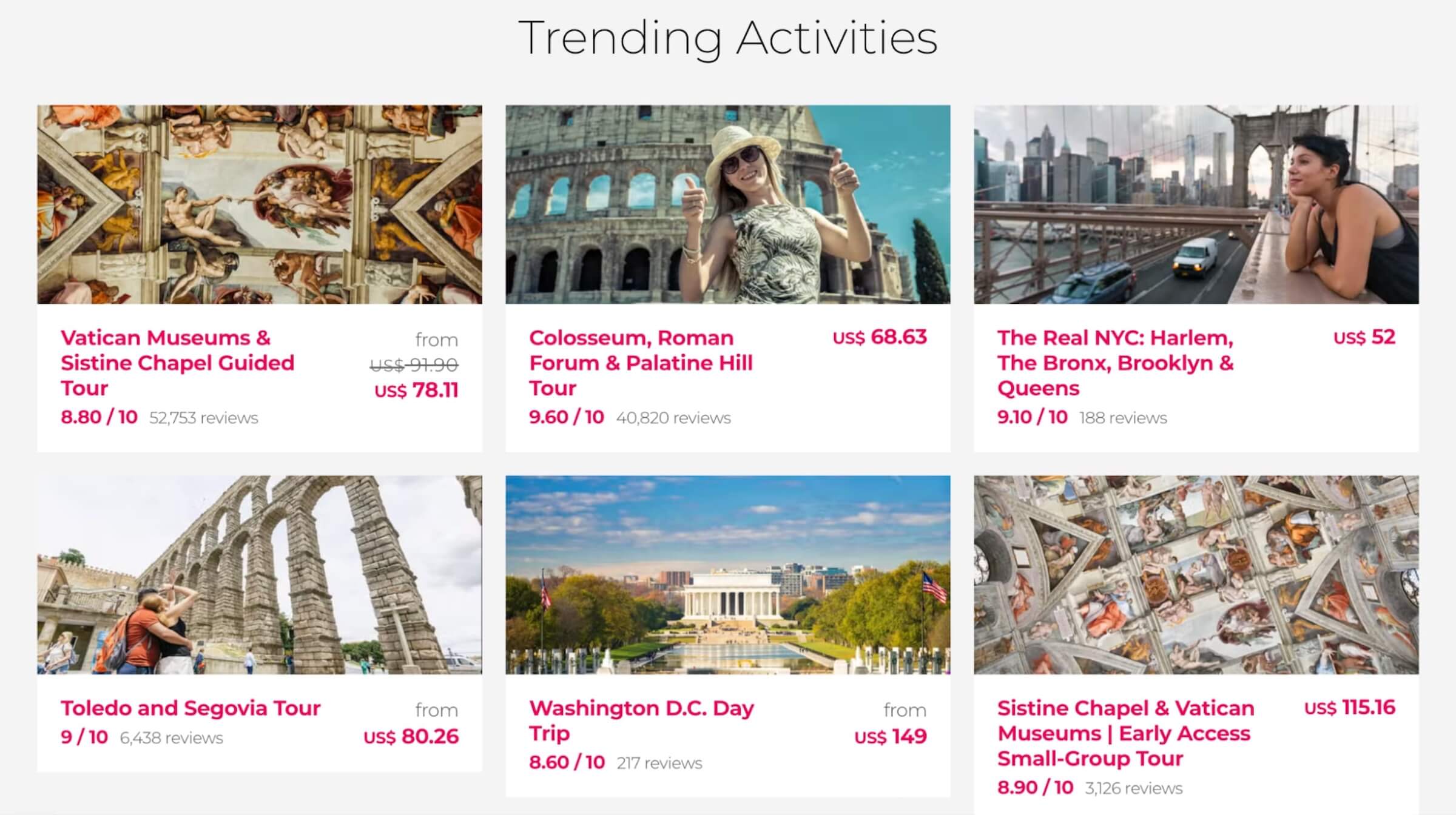 Civitatis Trending Activities: Vatican, Colosseum, NYC, Toledo, Washington D.C., Sistine Chapel, etc.