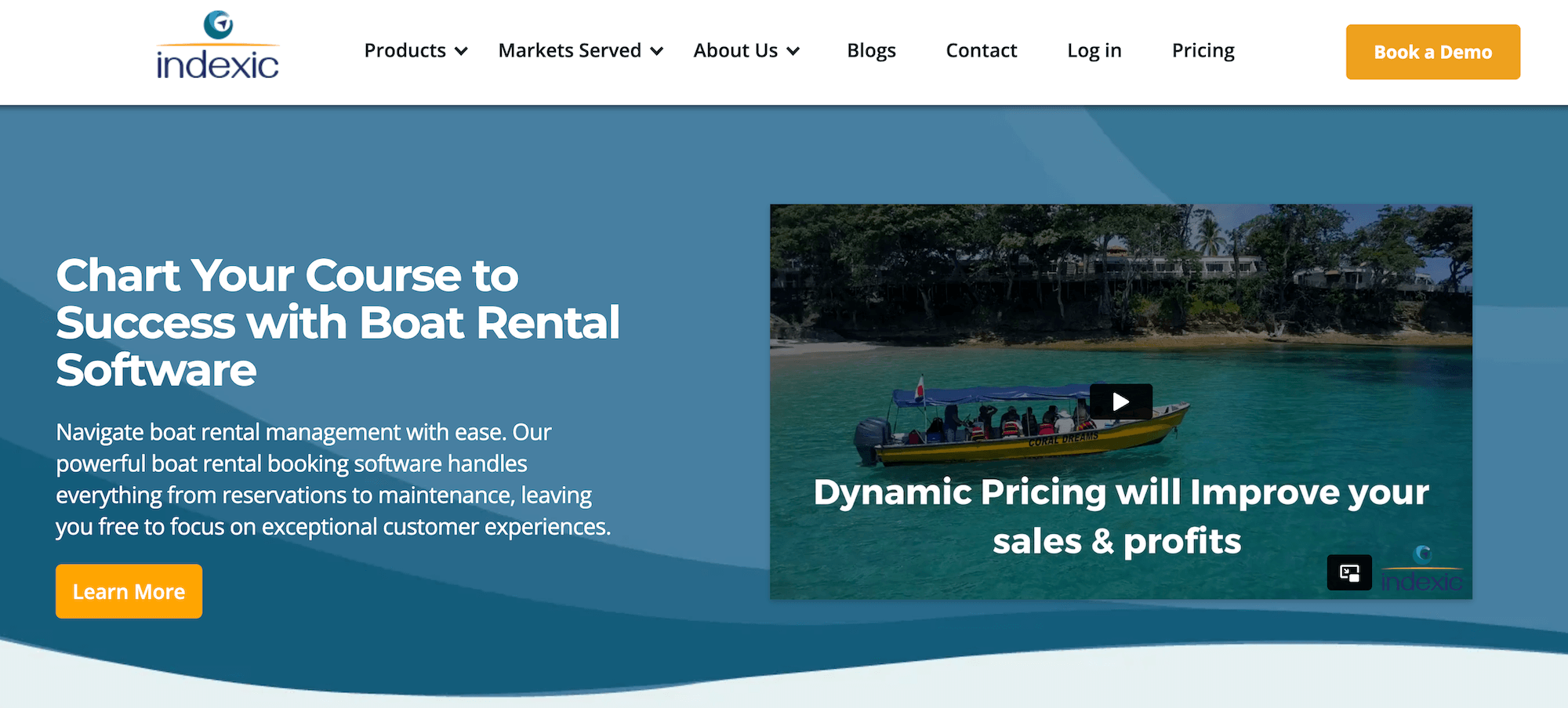 Indexic homepage: Chart Your Course to Success with Boat Rental Software