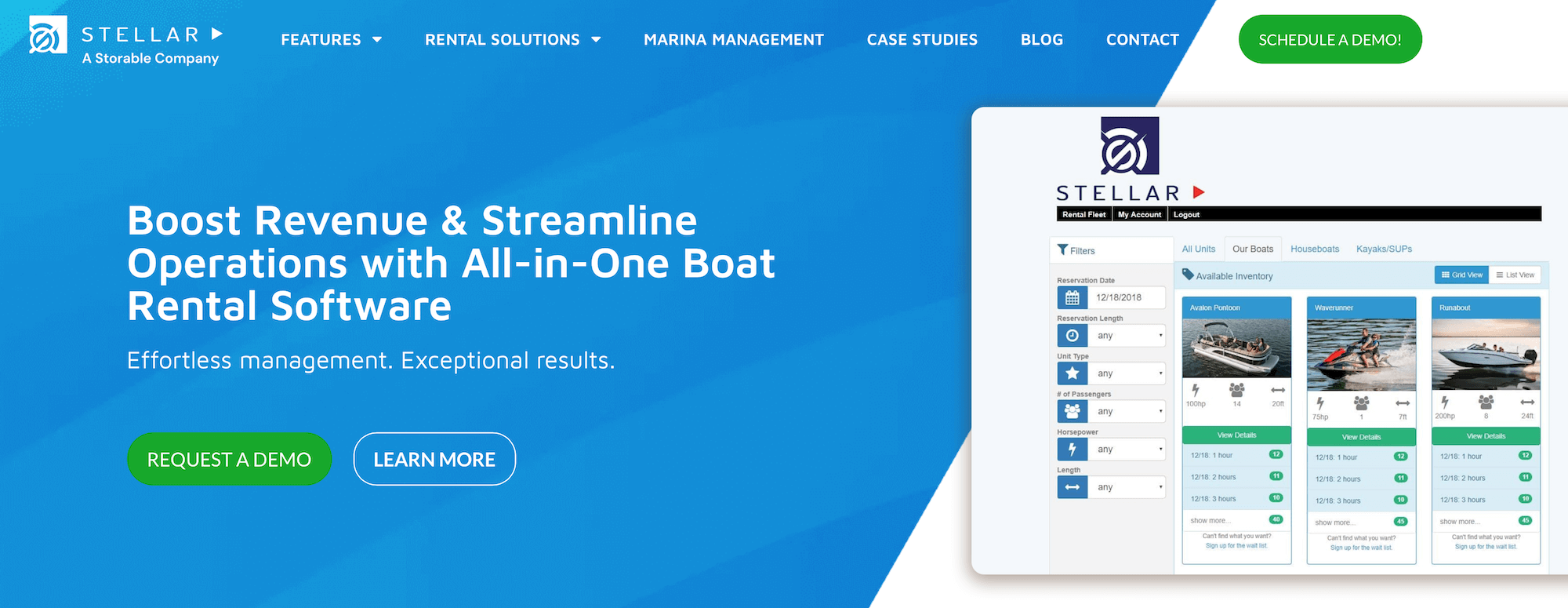 Stellar homepage: Boost Revenue & Streamline Operations with All-in-One Boat Rental Software