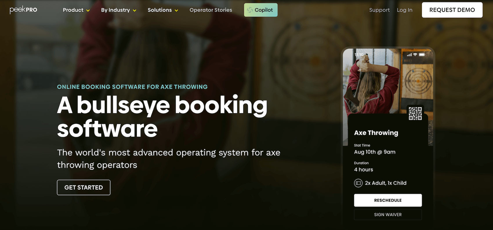 Peek Pro Axe Throwing landing page